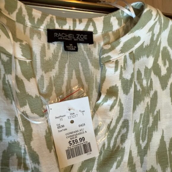 NWT Rachel Zoe Sage & Cream Boho Beach Dress - Size M - Picture 6 of 7